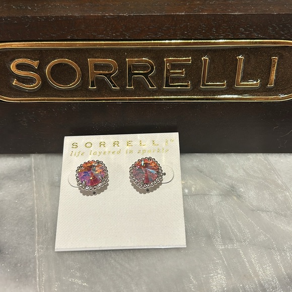 Sorrelli Aurora Borealis Crystal Rhodium Stud Earrings-Boutique - Picture 4 of 5